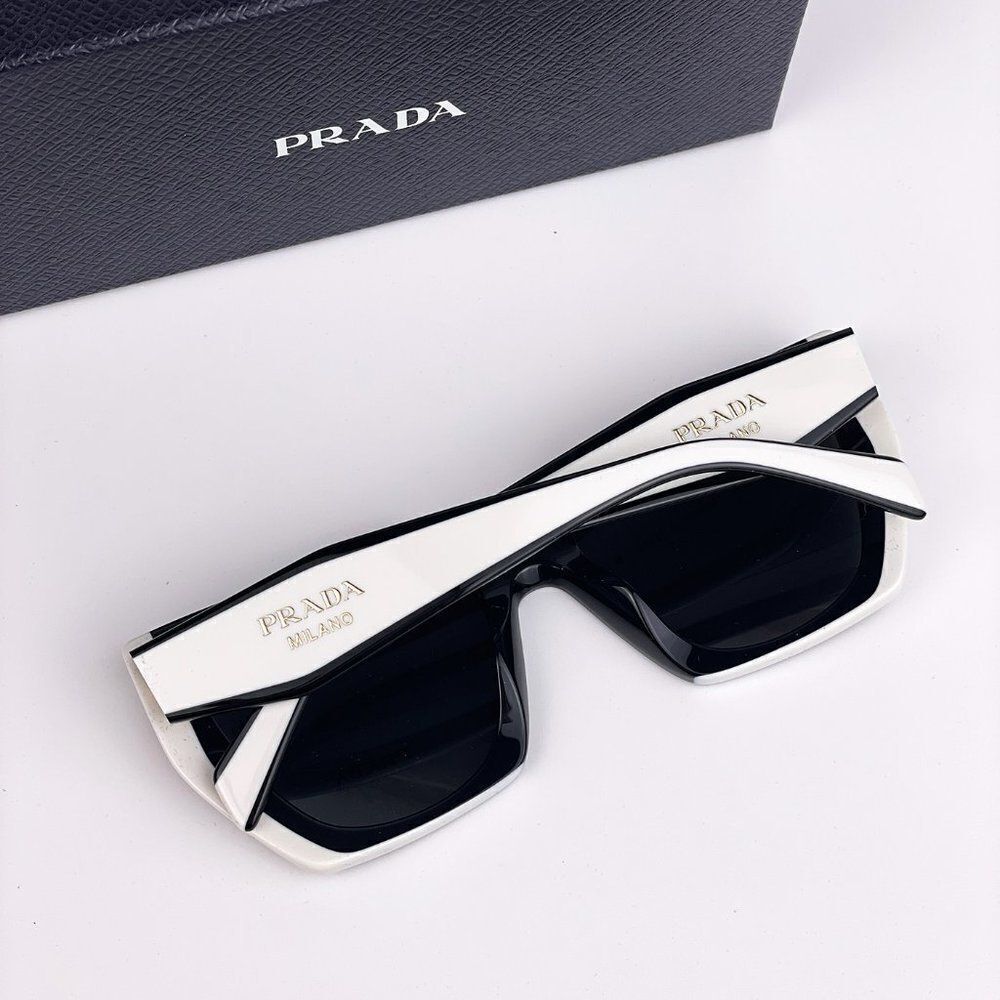 NEW Prada  PR15WS 09Q5S0 Black White Dark Gray Square Women Sunglasses - Picture 9 of 13